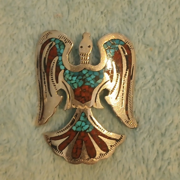 Vintage Native American eagle sterling silver brooch and pendant - Picture 2 of 3